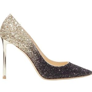 JIMMY CHOO Romy 100mm black gold gradient course glitter pointy toe pump